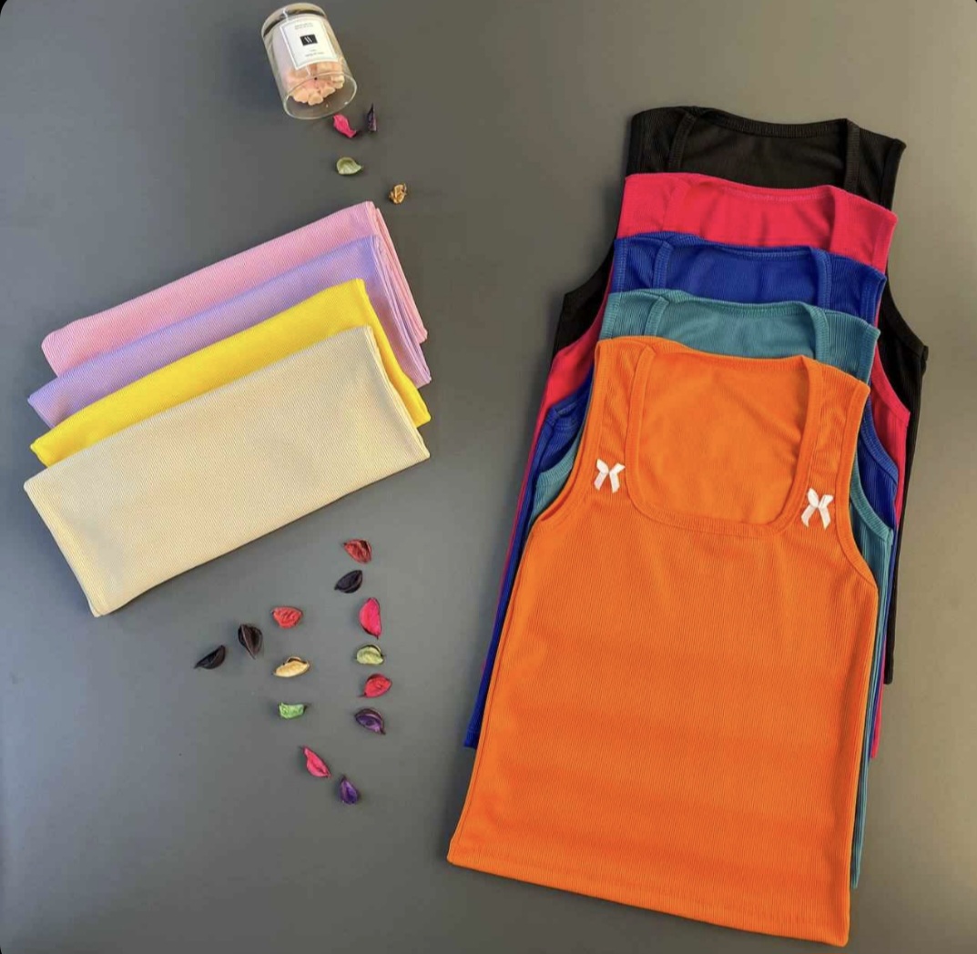 کراپ  دخترانه مدل پاپیونی یقه خشتی بی آستین جنس کبریتی