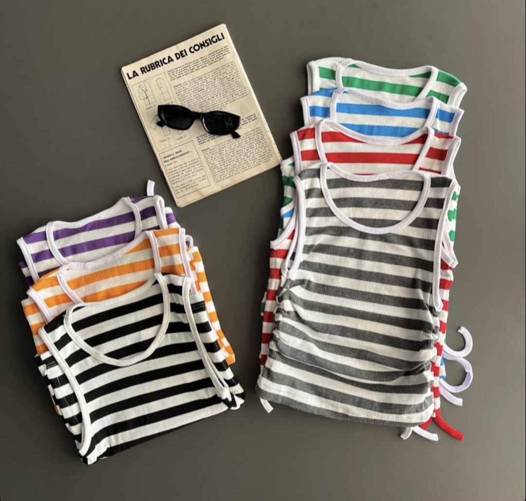 کراپ دخترانه مدل ورزشی راه راه جنس کبریتی