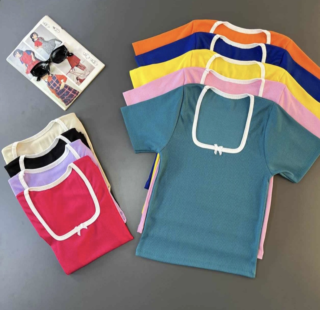 کراپ دخترانه مدل یقه خشتی آستین دار جنس کبریتی